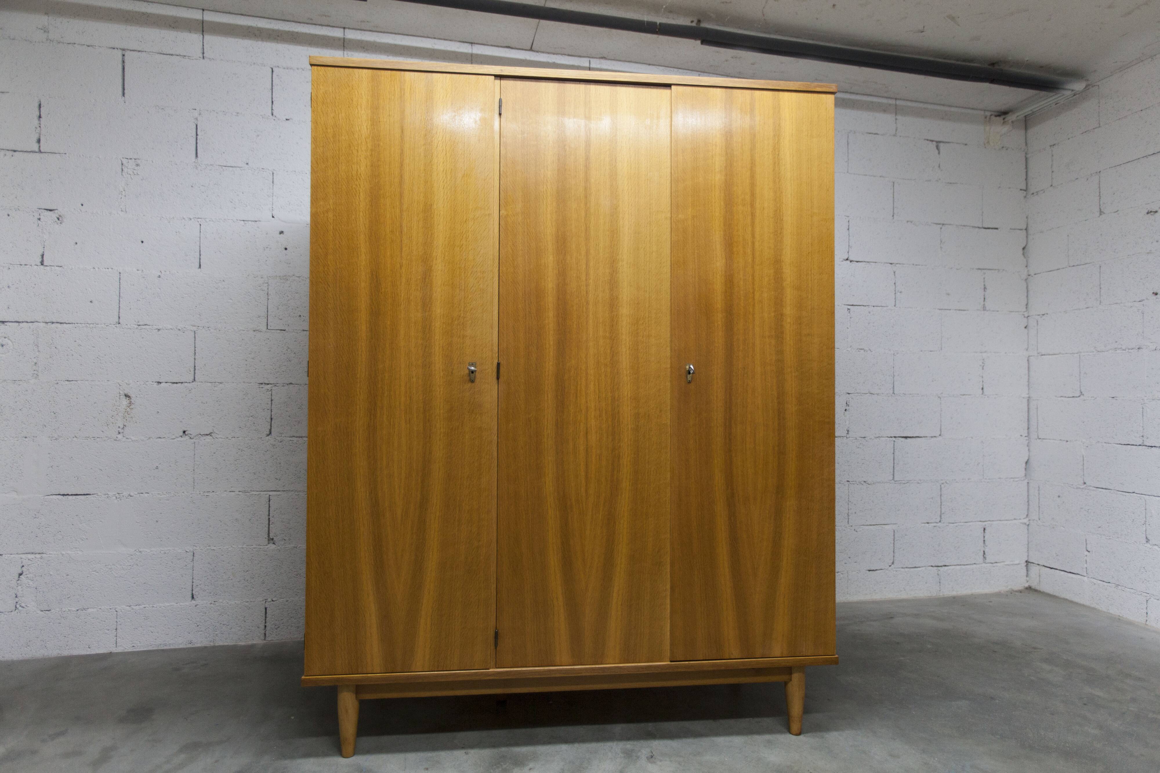 Scandinavian 3-door wardrobe in blond teak