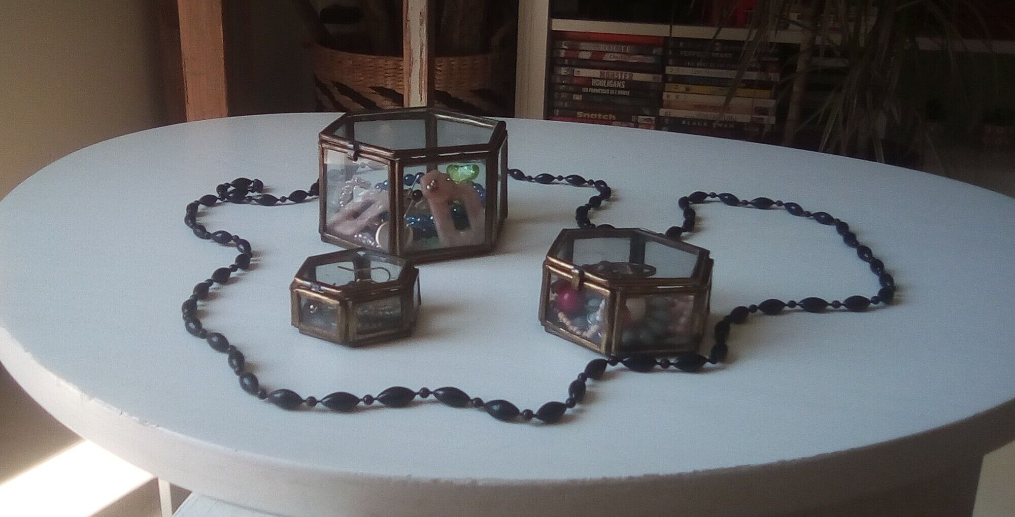 Jewelry box showcase trundle glass and brass 50s/60s