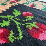 Romanian floral handwoven carpet made in wool, bohemian design with flowers