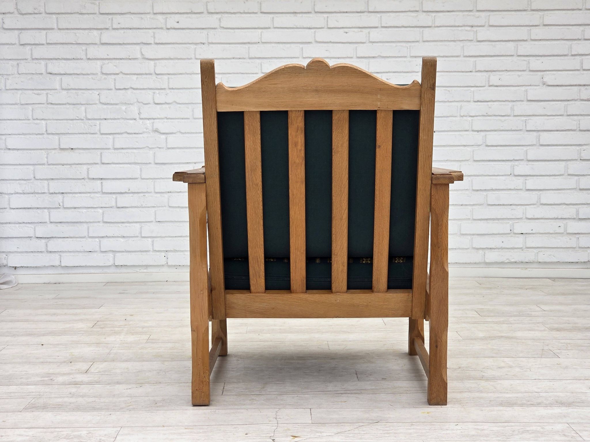 1970s, Scandinavian lounge chair, green furniture wool, solid oak wood.
