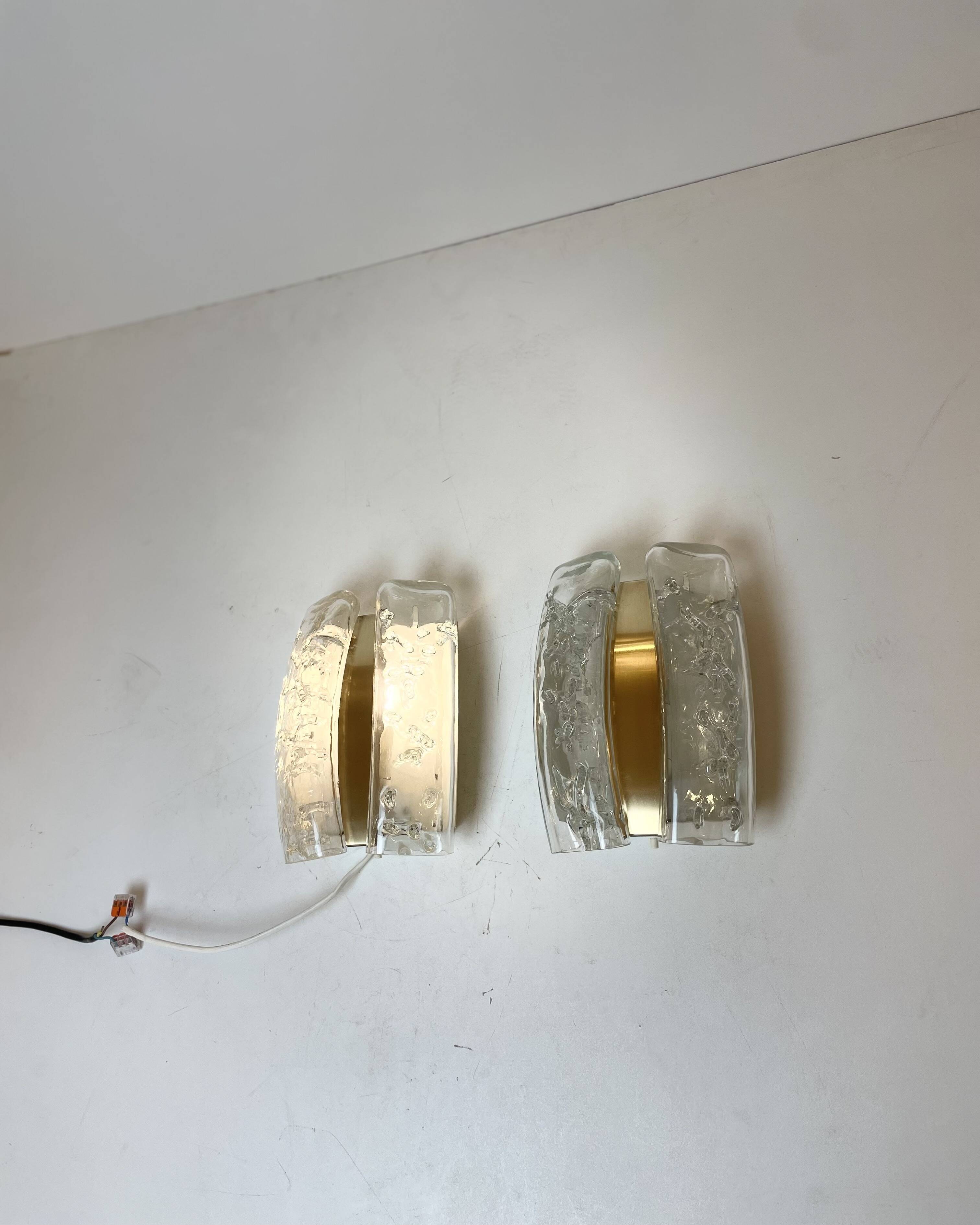 Glass and brass wall lights by Doria, 1960s