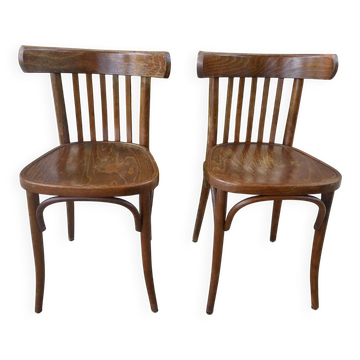 pair of dark bistro chairs, rounded backs, Baumann style