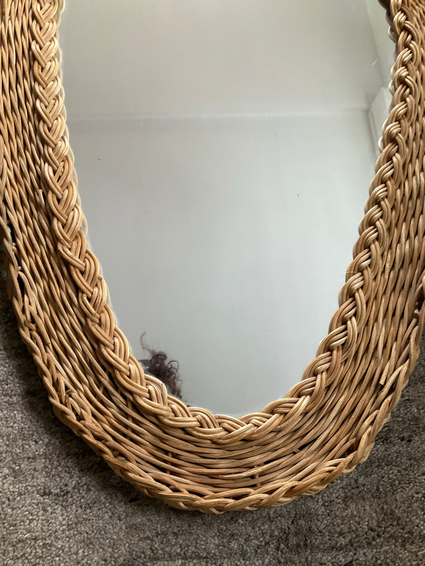 Woven wicker mirror from the 1960s