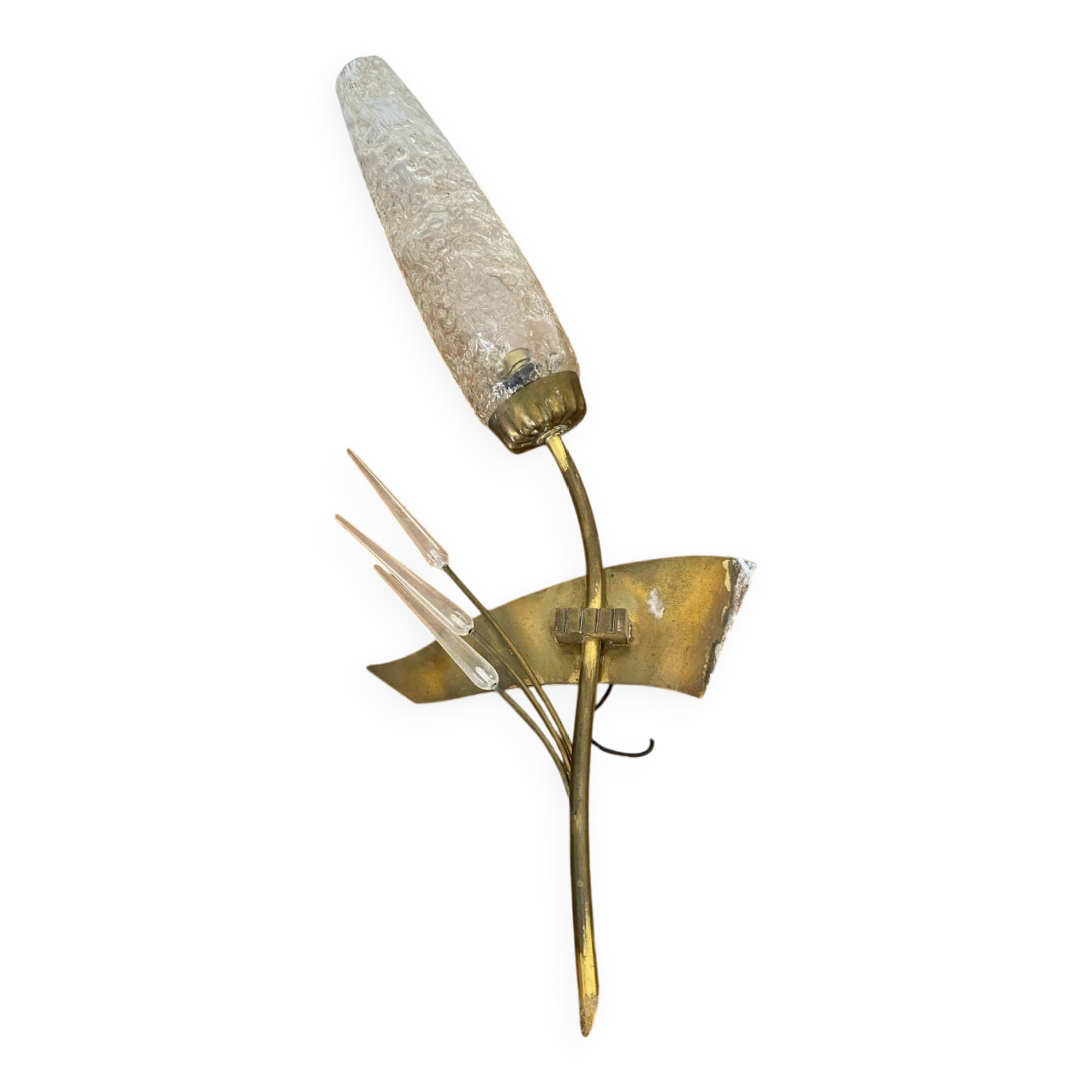 Antique wall lamp  brass + vintage glass tulip