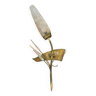 Antique wall lamp  brass + vintage glass tulip