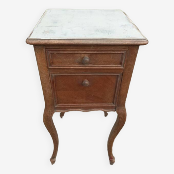 Solid wood bedside table with patinated door drawer