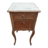 Solid wood bedside table with patinated door drawer