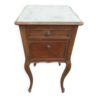 Solid wood bedside table with patinated door drawer