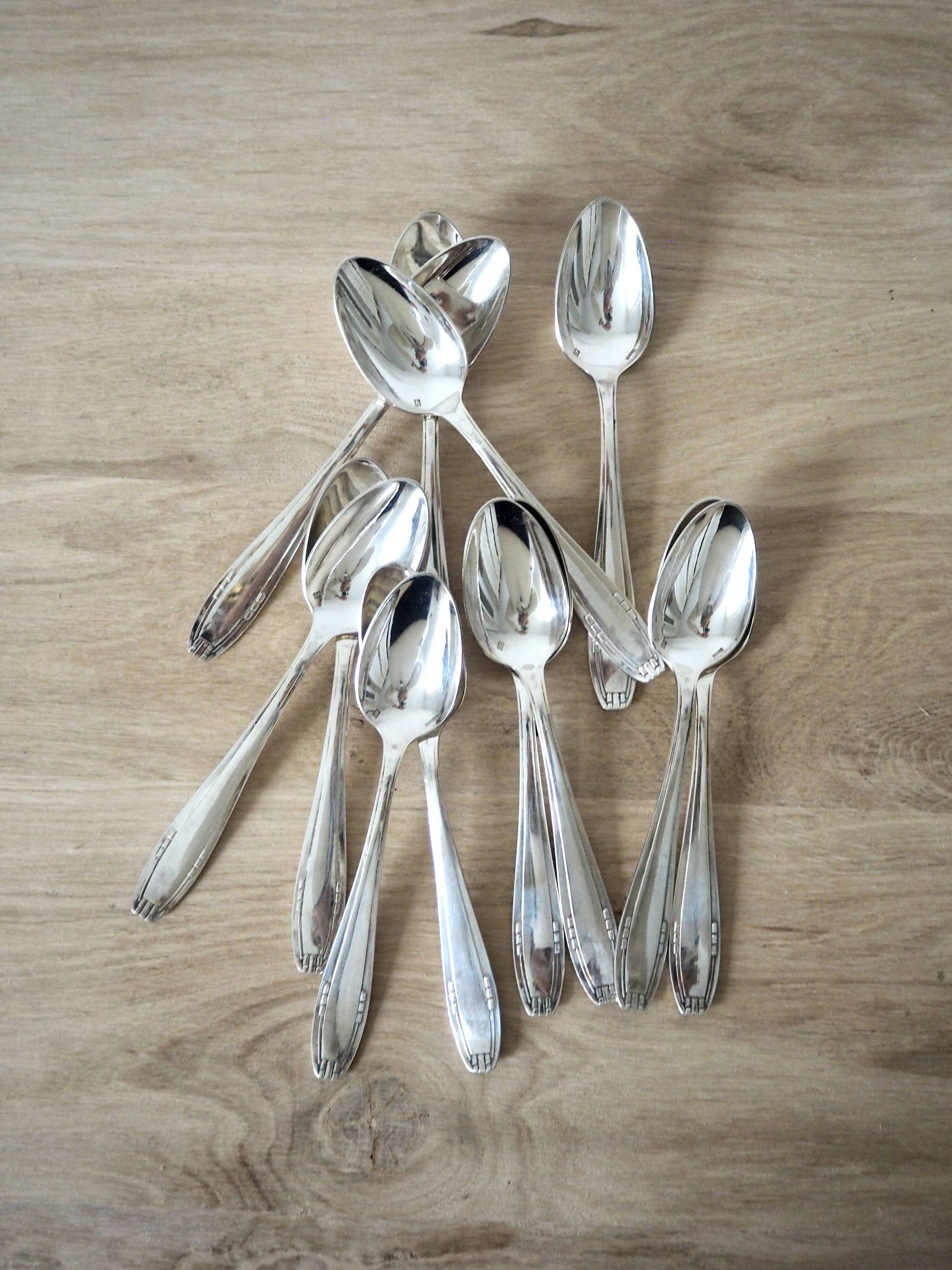 Set of 12 small silver spoons Art Deco