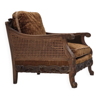 1930-35s, Danish armchair, furniture velour, furniture mesh, ash wood.