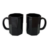 Vintage French Octagonal Black Glass Mugs | Set of 2 | Arc France | 1980s