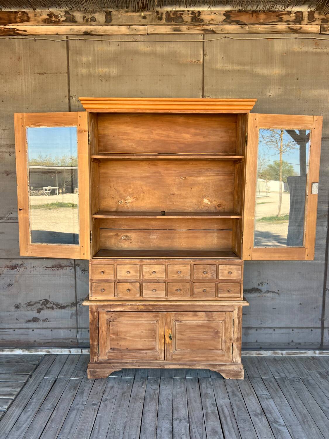 Old display cabinet in raw wood