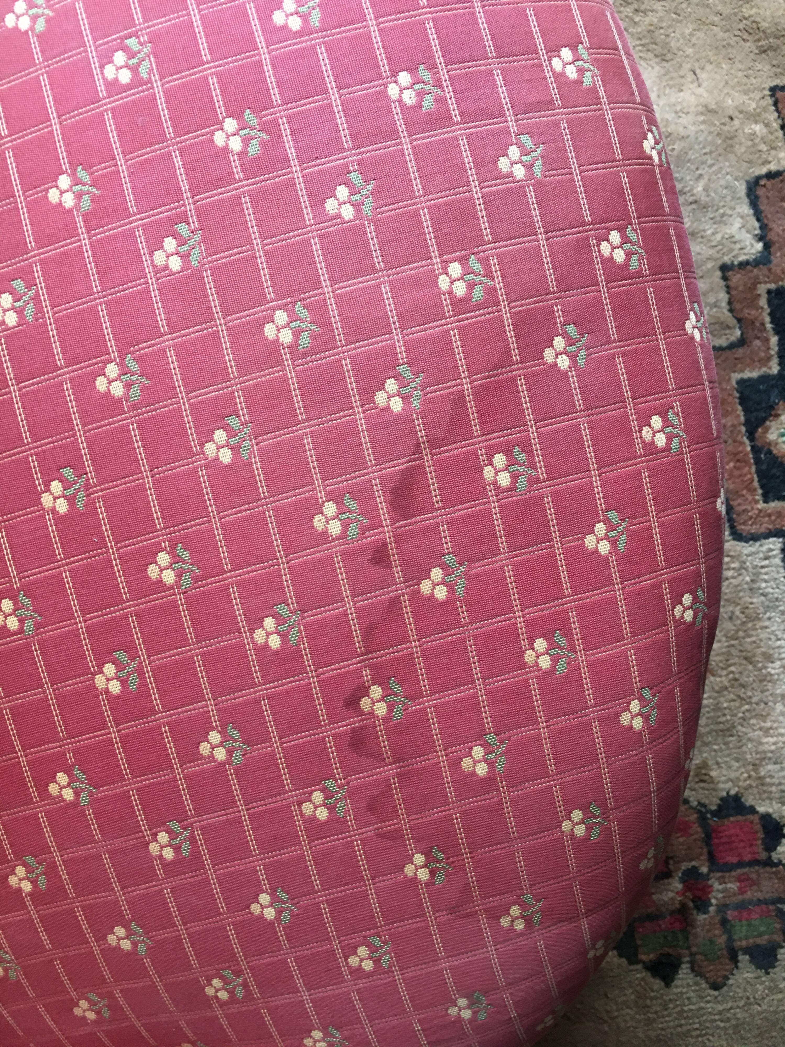 Pair of toad armchairs on wheels, upholstered.