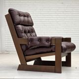 1970s, Scandinavian highback armchair, brown furniture leather, dark beech.