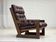 1970s, Scandinavian highback armchair, brown furniture leather, dark beech.