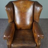 Patinated sheepskin armchair
