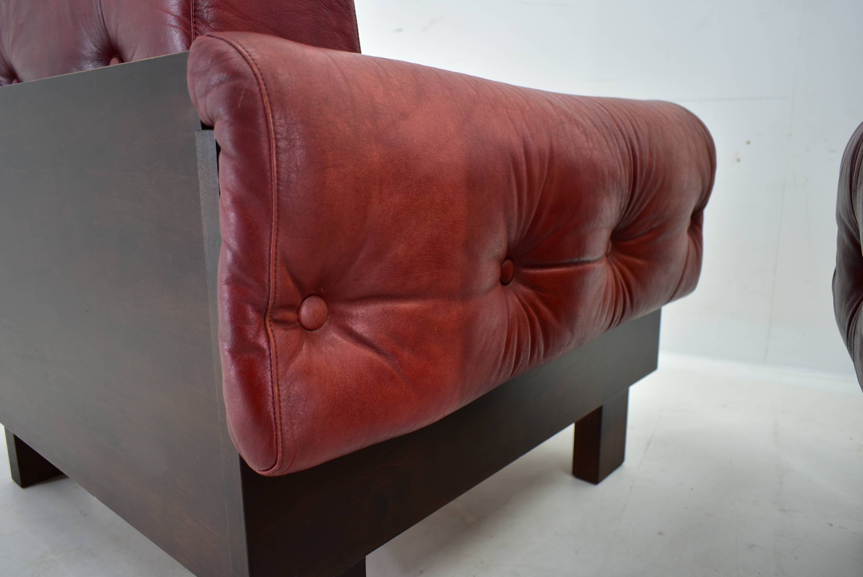 Pair of vintage leather armchairs , Czechoslovakia 1970s