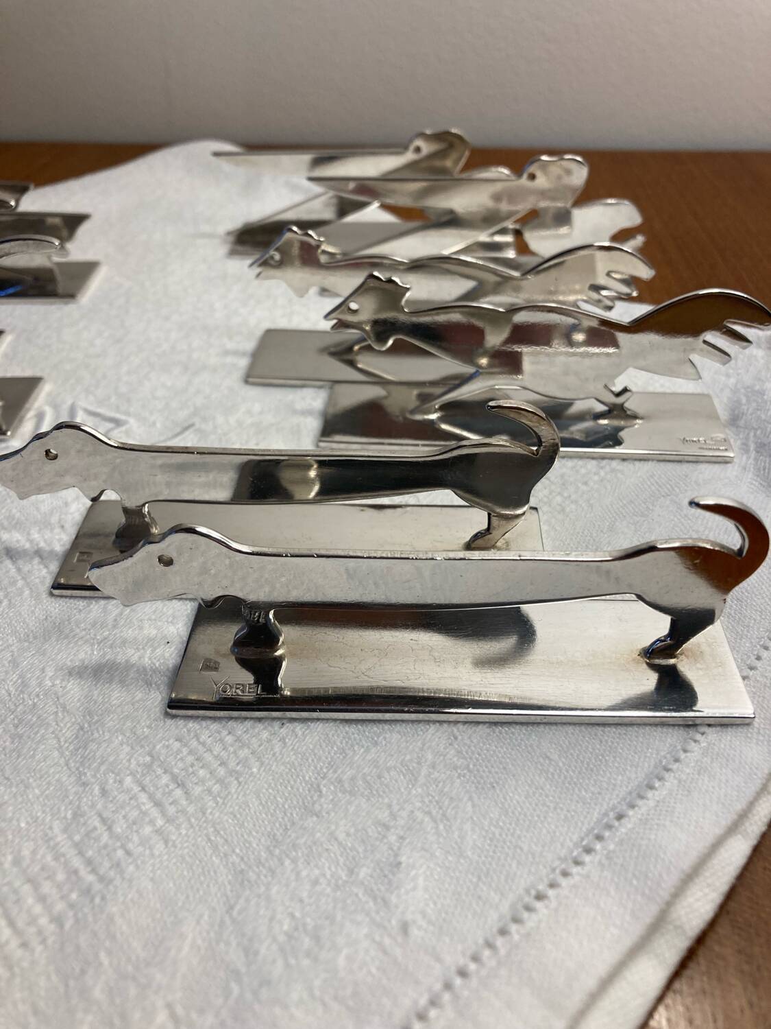 12 silver-plated metal knife rests Art Deco Yorel