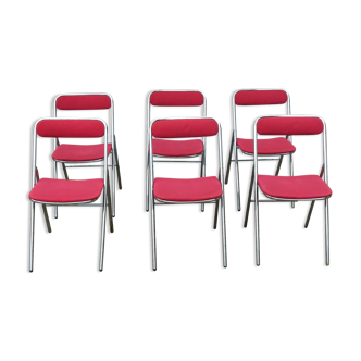 6 old foldable chairs Souvignet metal vintage velvet