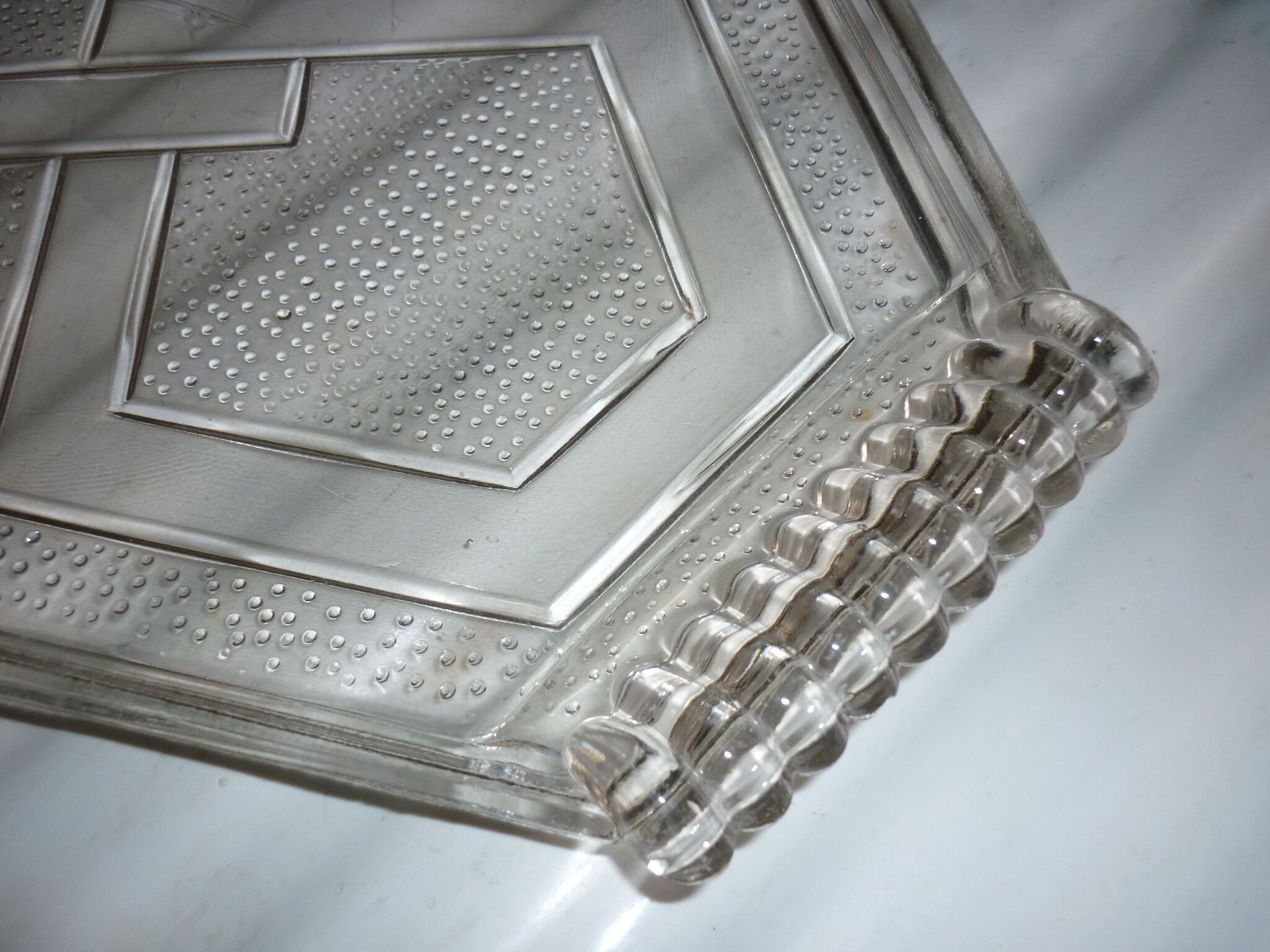 Octagonal Art Deco translucent glass tray
