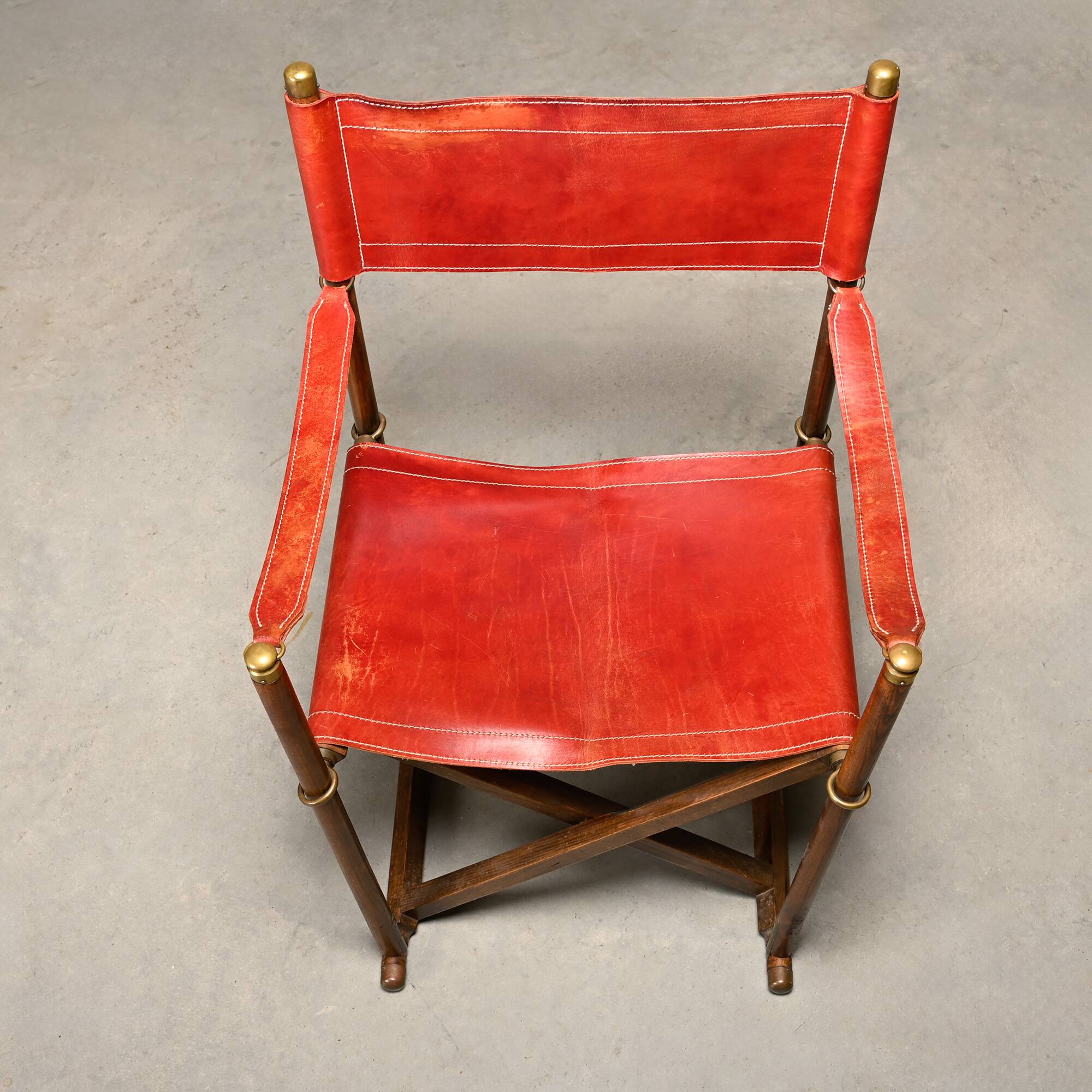 Pair Mogens Koch MK-16 Folding Chair in Oak Wood with Red Leather for Valma