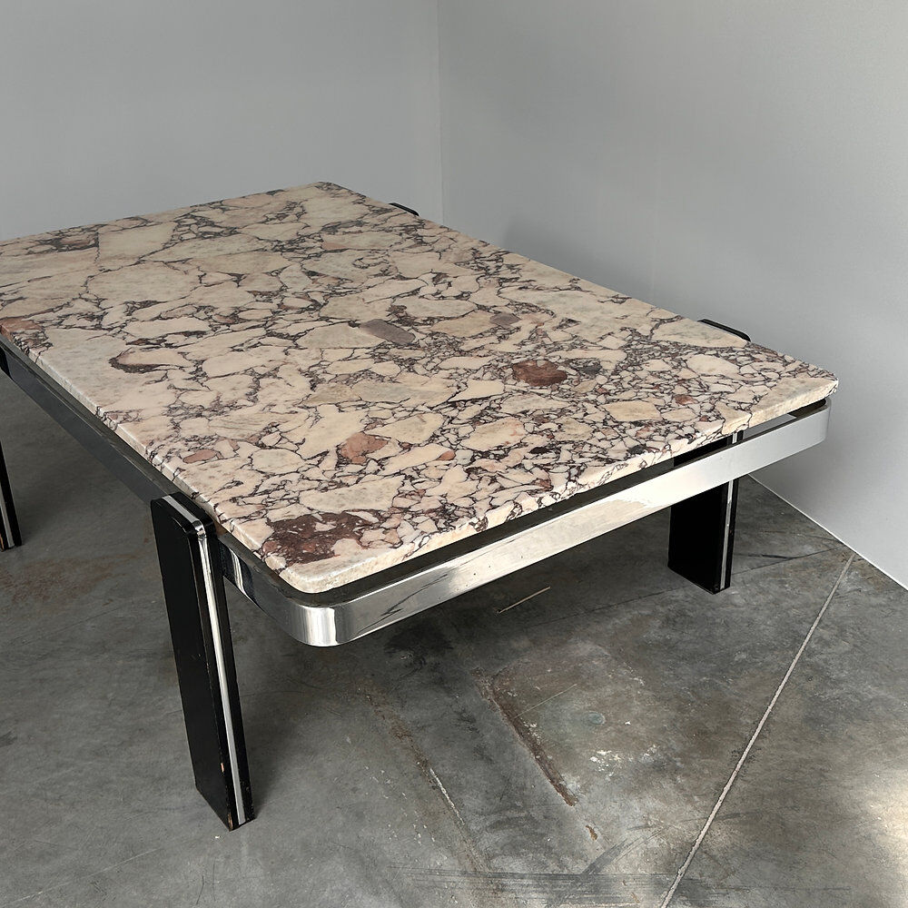 Violetta Calacatta marble coffee table on chrome base, 1970s