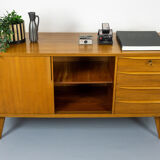 Vintage walnut sideboard with sliding doors and drawers 1960s