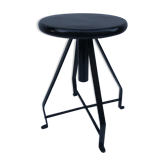 Tabouret ancien atelier reglable à vis noir vintage années 60 vintage