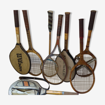 Old wooden tennis rackets