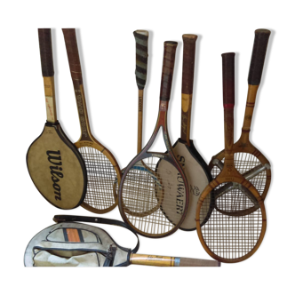 Old wooden tennis rackets