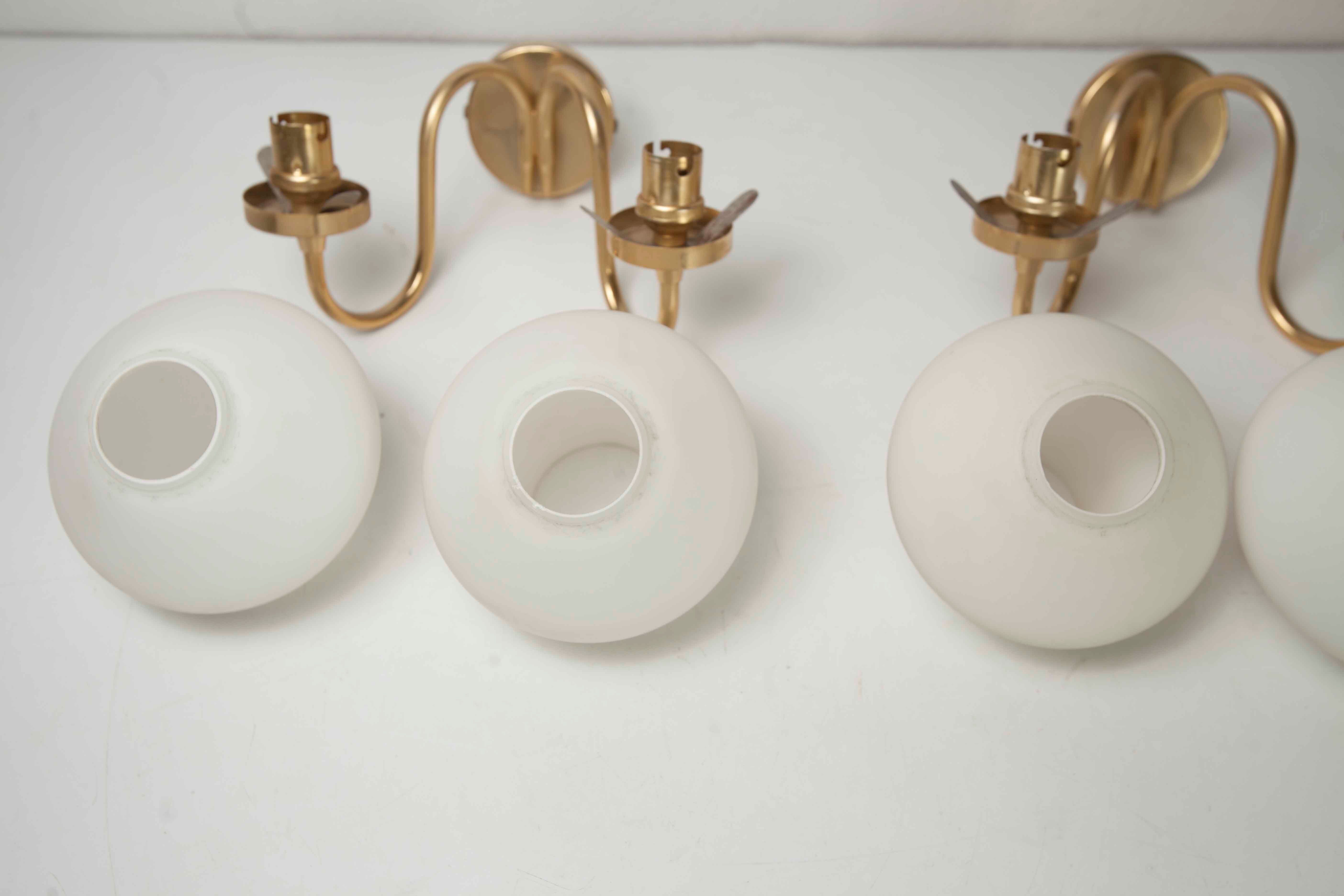 Pair of 60s brass and opaline sconces