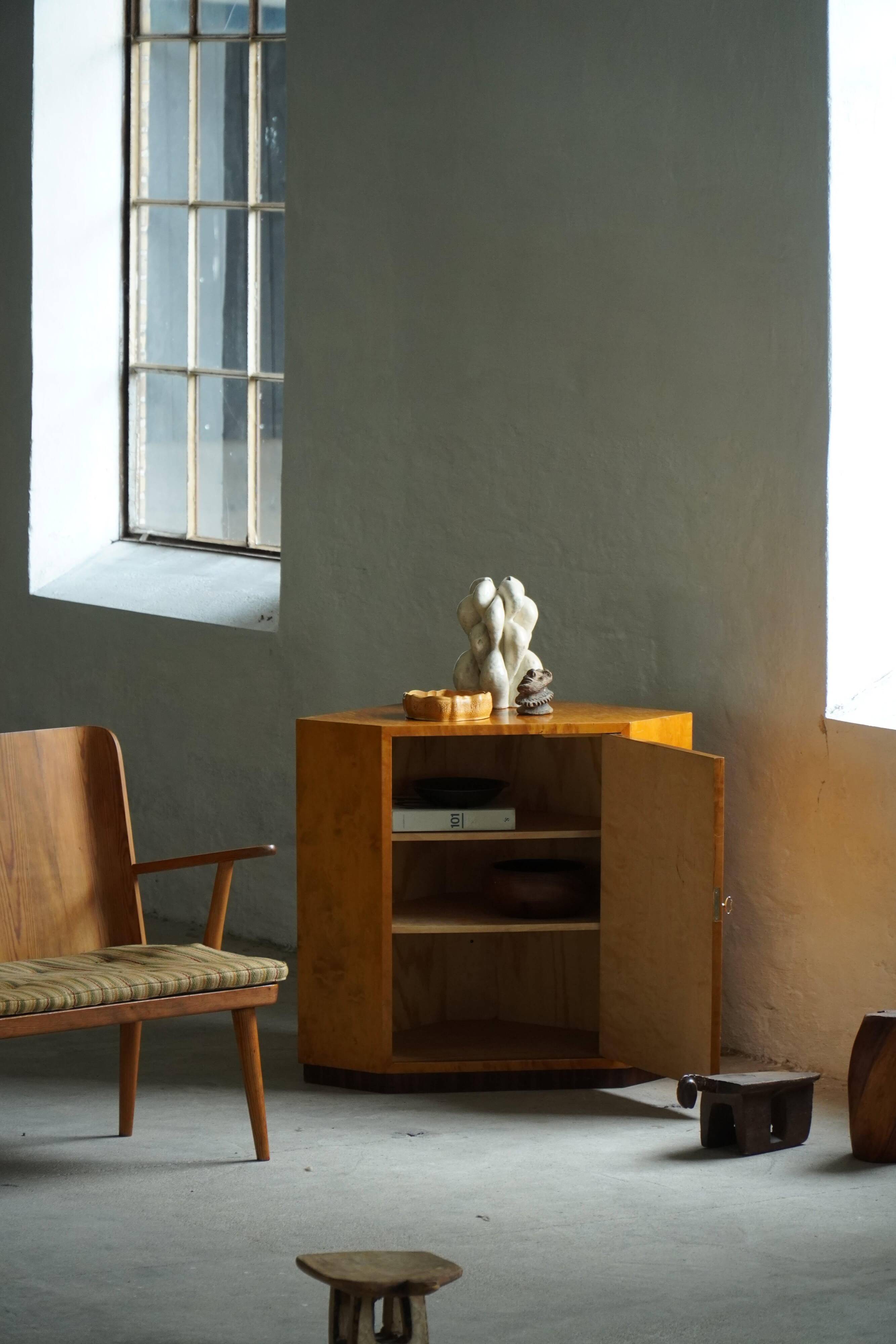 Early 20th century, Art Deco Swedish corner furniture in birch, 1930s.