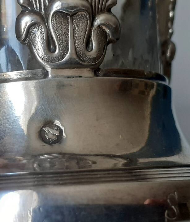 Pair of solid silver and crystal salt cellars