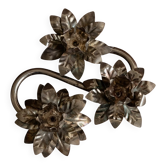 Bougeoir en métal argenté avec 3 coupelles à fleurs - Design vintage italien des années 1960