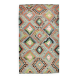 Kilim vintage tons verts et roses,motifs géométriques anatoliens,181x315 Cm