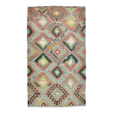 Kilim vintage tons verts et roses,motifs géométriques anatoliens,181x315 Cm