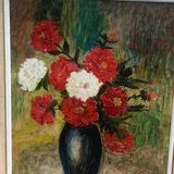 Painting, painting on canvas, still life, the bouquet of flowers painted on vintage canvas