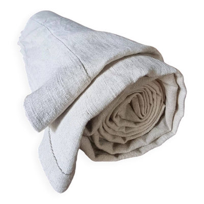 Drap ancien français tissé à la main – Lin naturel, début du 20ème siècle, 210 × 280 cm, 2 kg