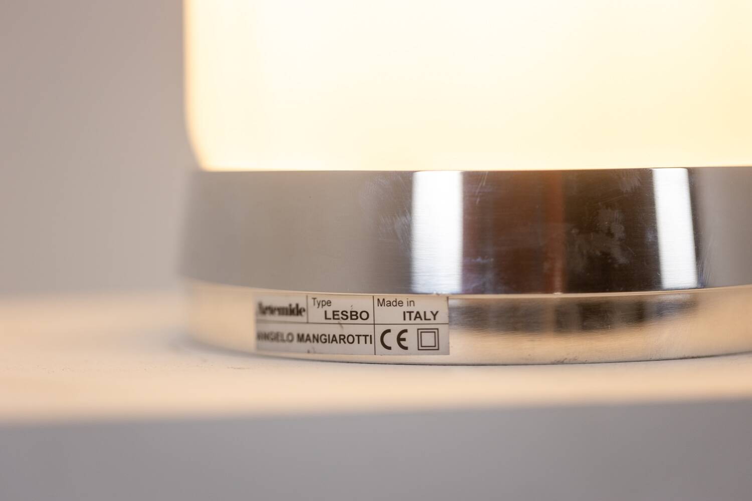 Angelo Mangiarotti. Opaline and chromed metal lamp. 1980s.