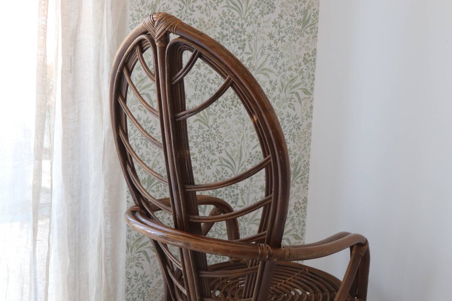 Fauteuil feuille bambou et rotin 1970 vintage
