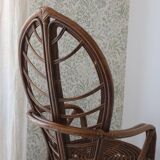 Vintage 1970s bamboo and rattan leaf armchair
