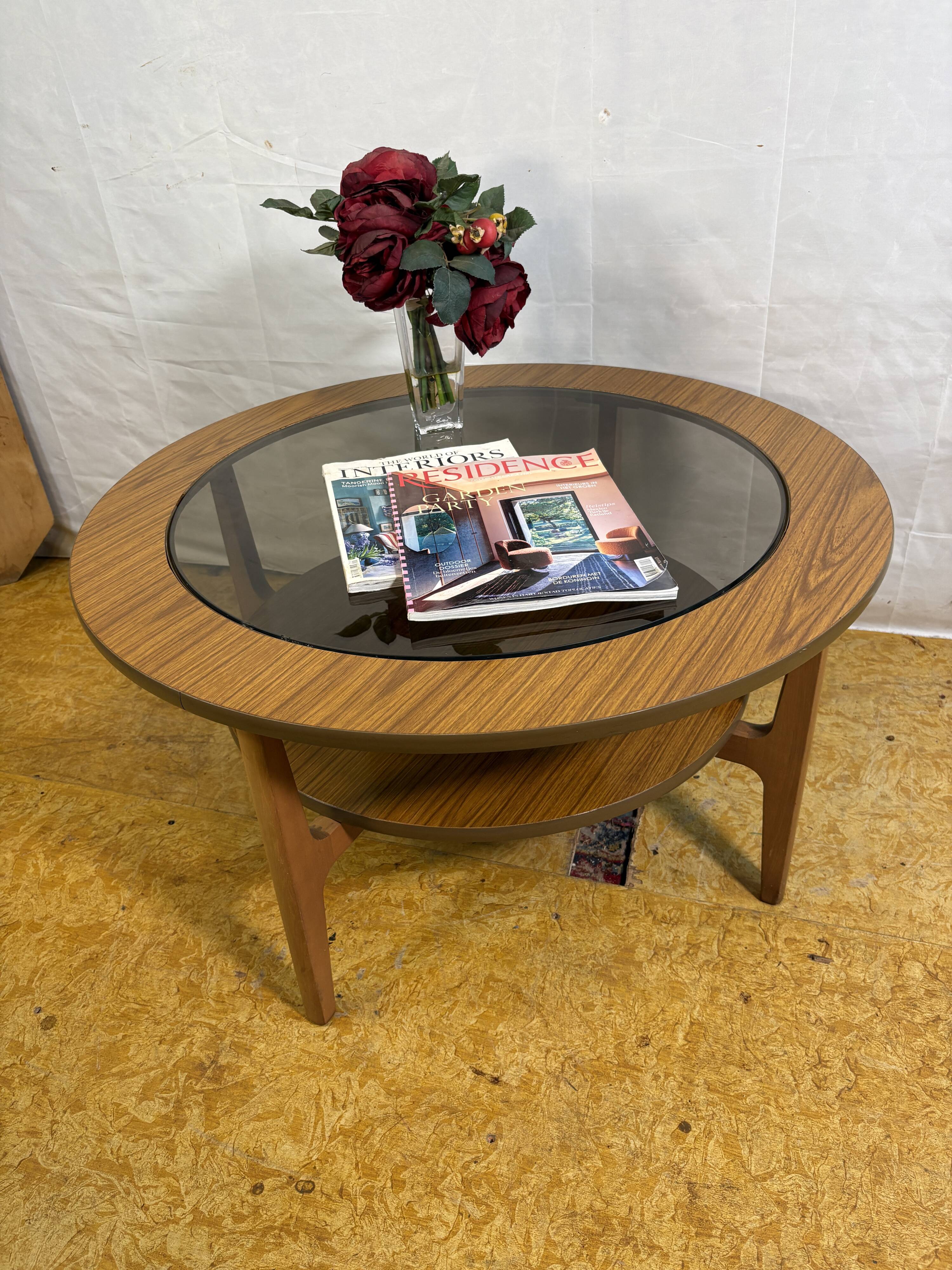 Mid Century Retro Vintage Round Coffee Table (Circa 1960–1970)  A stylish a