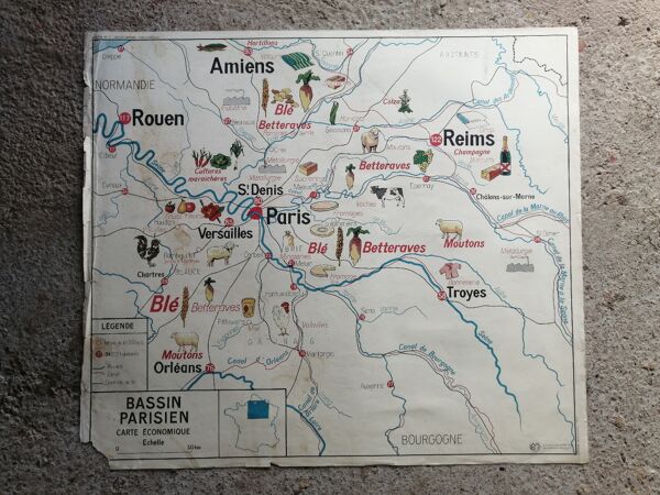 Carte scolaire vintage mdi France Normandie Bassin Parisien.