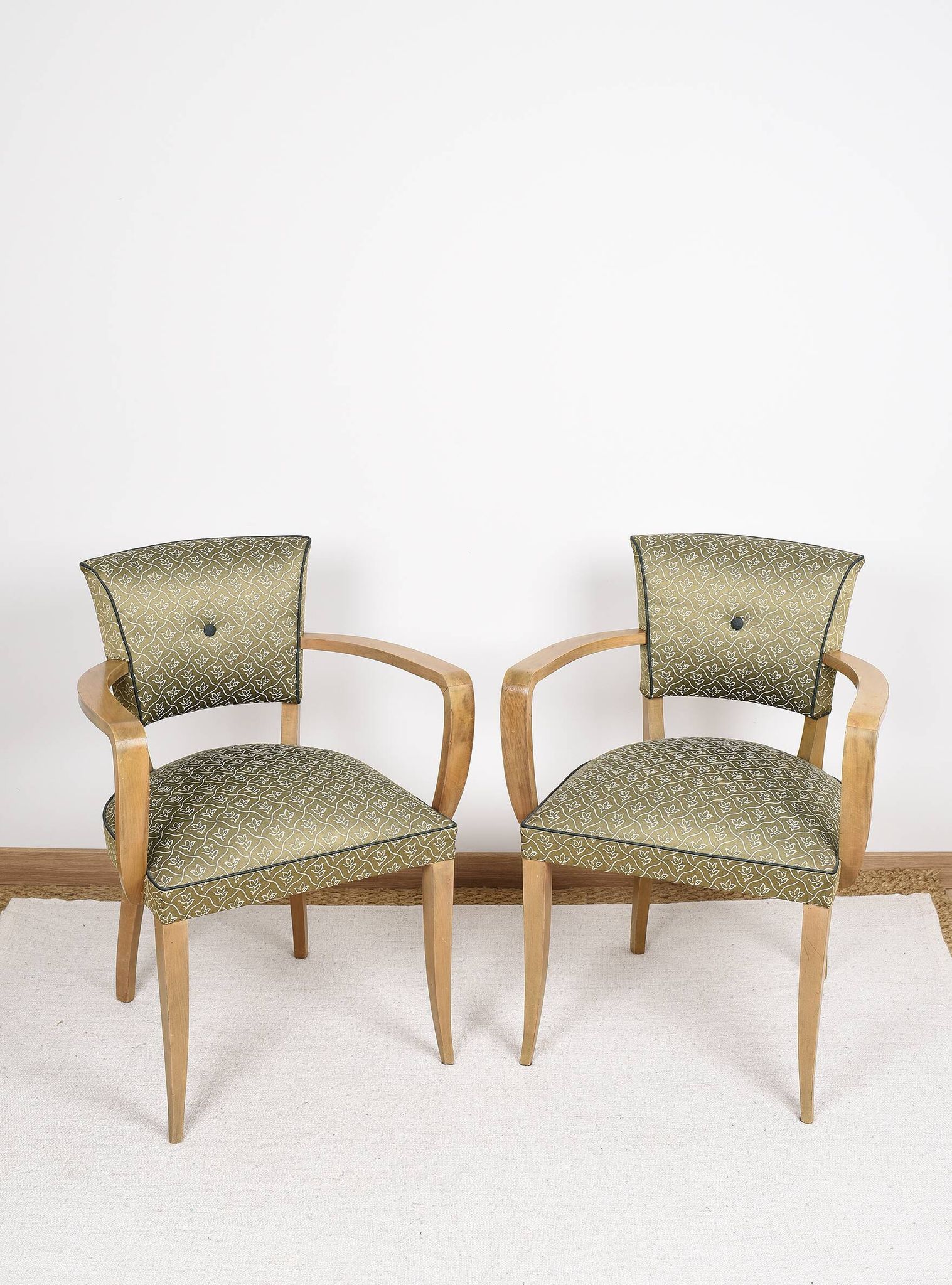 Pair of upholstered bridge armchairs.
