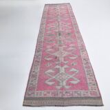 Pink Green Modern Oushak Runner Rug, 89x354Cm