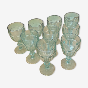 9 green molded glass glasses