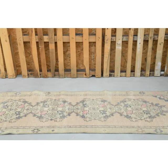 1970s vintage Turkish hand-knotted wool cotton pink runner rug 85x273