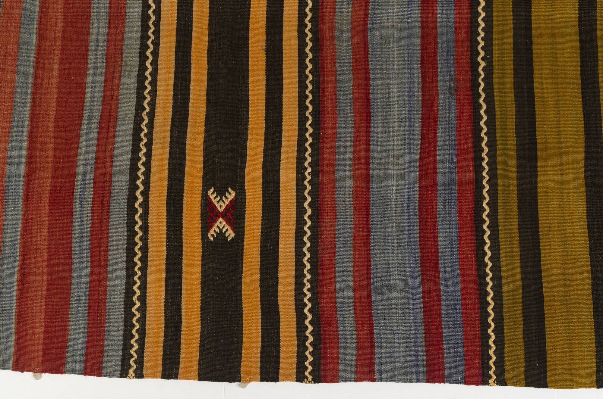 Large Vintage Striped Anatolian Hand-Woven Wool & Cotton Rugsku-135