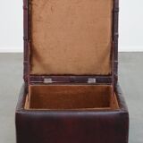 Red cow leather square chesterfield ottoman/storage pouf