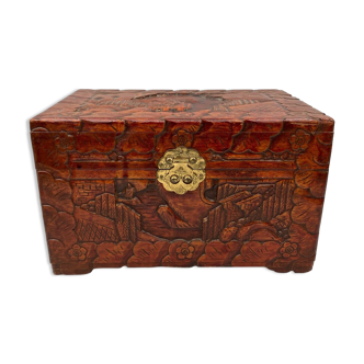 Wooden box carved china pagoda decoration